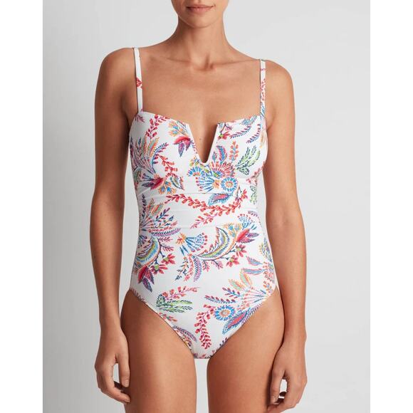 LAUREN RALPH LAUREN Fleurette Floral One Piece Swimsuit 10 White Floral NWT - Picture 1 of 14